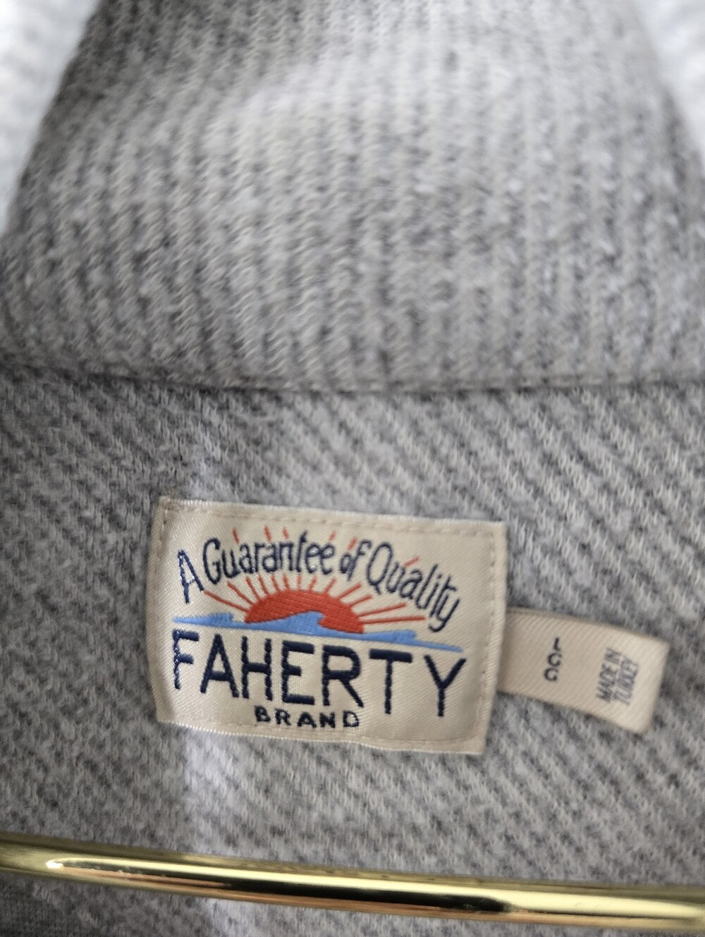 Faherty Legend Sweater Sweatshirt Organic Cotton Quarter Zip Fossil Grey Twill L - Picture 10 of 12